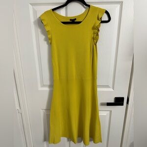 Ann Taylor Mustard Ruffle Sleeve Midi Dress